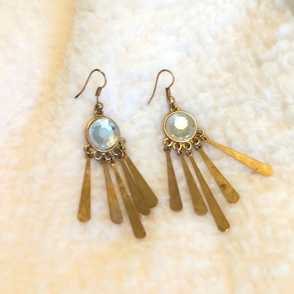 Jewel & Gold Bar Dangle Earrings